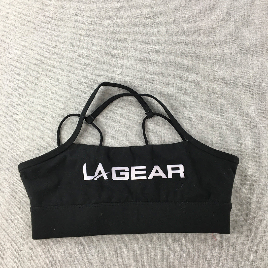 LA Gear Womens Cropped Top Size 8 Black Logo Sleeveless Activewear