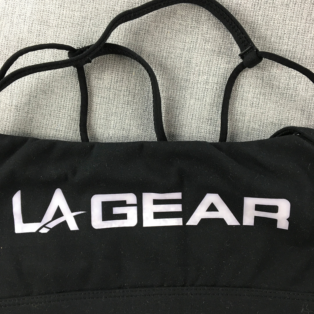 LA Gear Womens Cropped Top Size 8 Black Logo Sleeveless Activewear