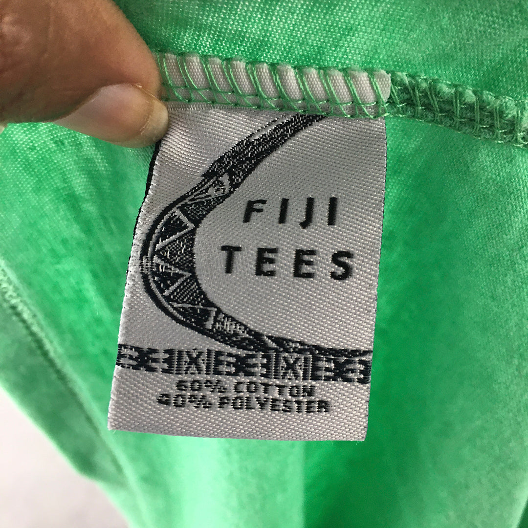 Fiji Tees Mens T-Shirt Size L Green Striped Short Sleeve Round Neck