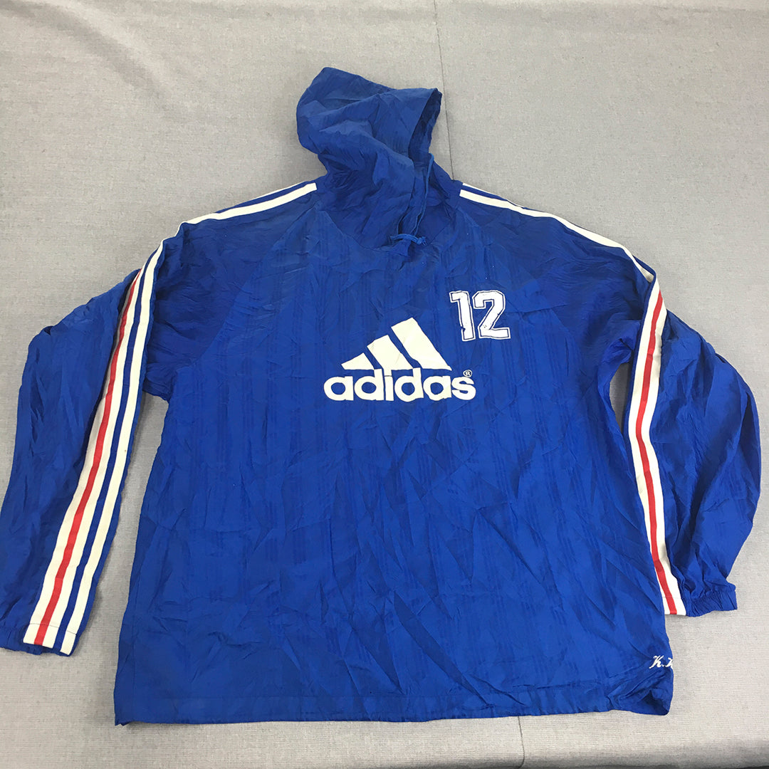 Vintage Adidas Japan Football Hoodie Mens Size M Blue Big Logo Pullover Jumper