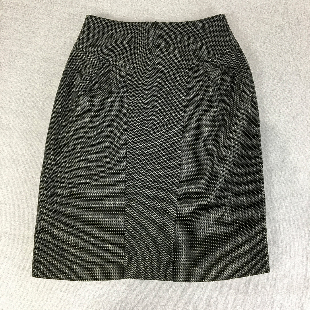 Cue Womens Pencil Skirt Size 8 Black Midi Straight