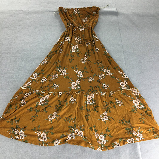 Nuon Womens Strapless Sundress Size S Brown Floral Fit & Flare Midi