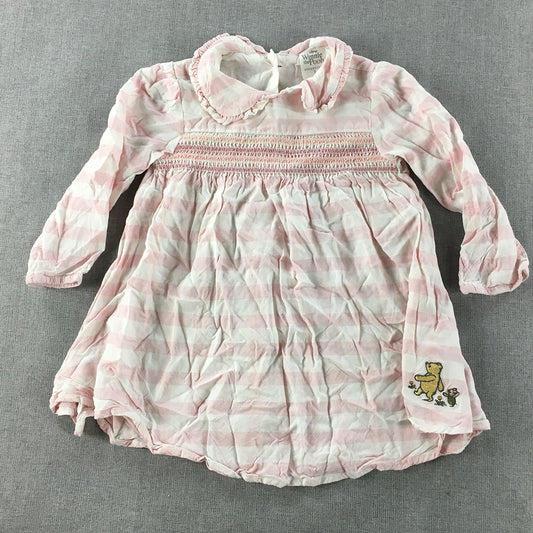 Winnie The Pooh Baby Toddler Girls Dress Size 2 Pink Striped Embroidered