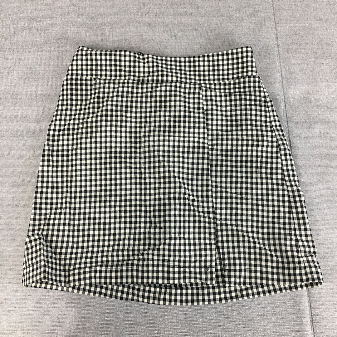 NEW Nunui Womens Mini Skirt Size 8 Black White Checkered Elastic Waist