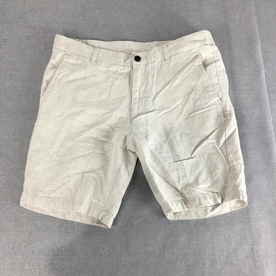 Van Heusen Womens Linen Shorts Size 16 Cream Beige Pockets