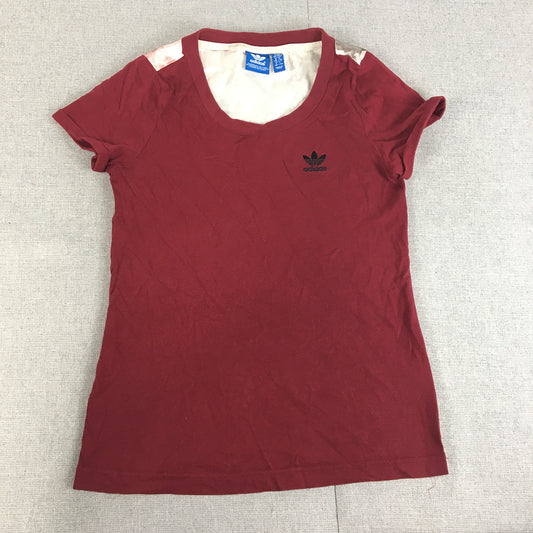 Adidas Kids Girls T-Shirt Size 7 - 8 Years Red Trefoil Logo Short Sleeve Top