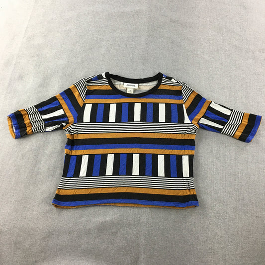 Monki Womens Top Size M Blue Yellow Striped Short Sleeve Shirt