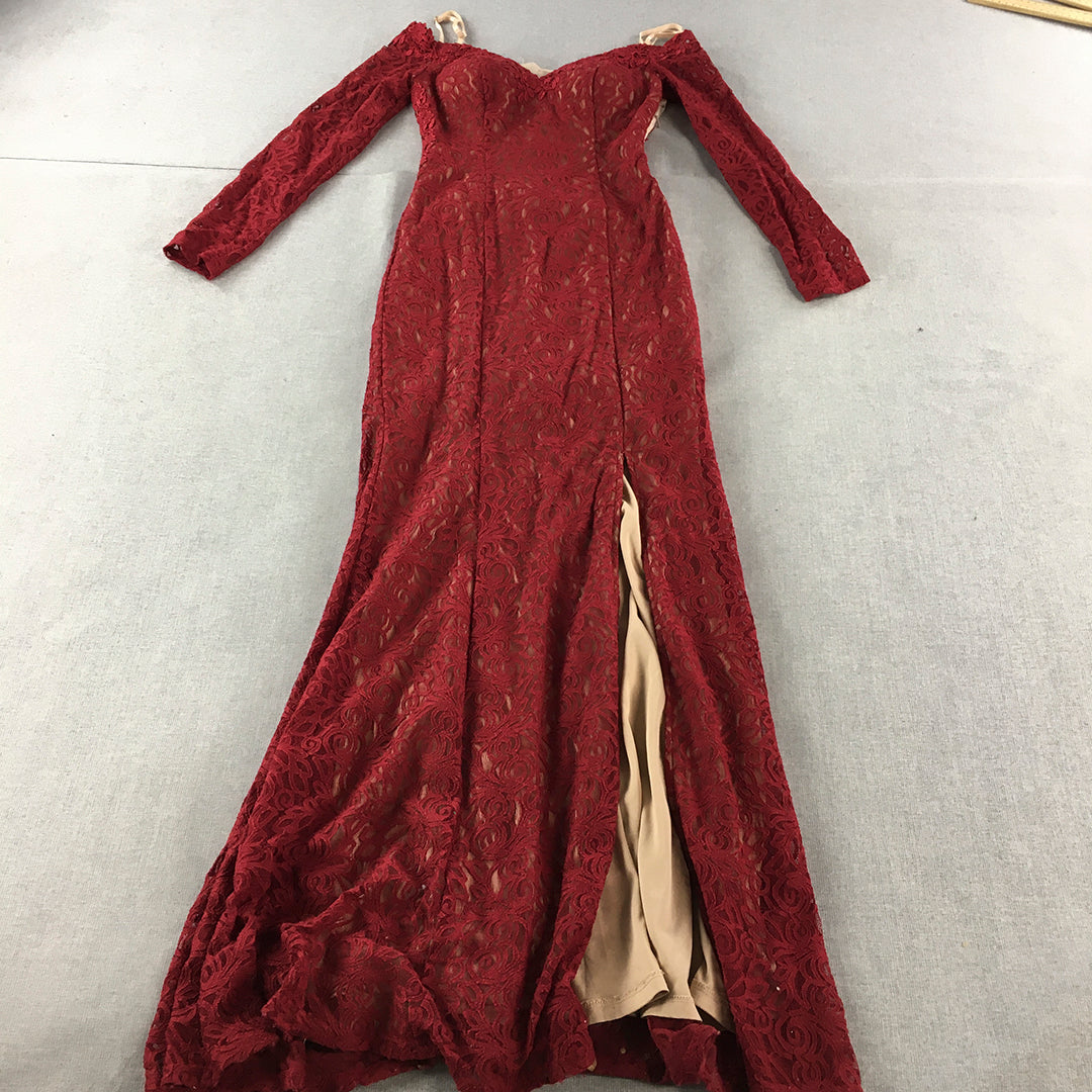 Miss Anne Womens Maxi Dress Size 6 Red Floral Lace Long