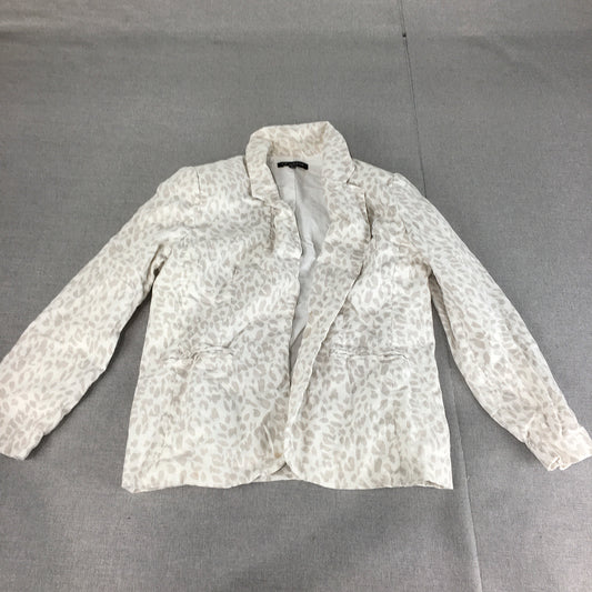 Liz Jordan Womens Linen Blazer Jacket Size L White Collared Dot Pattern Coat