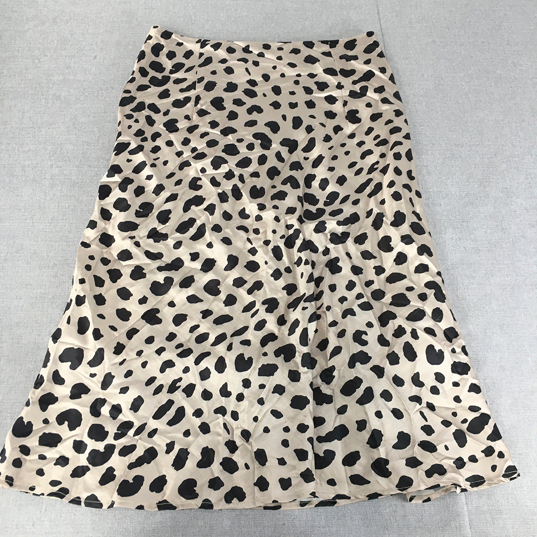 Whyte Valentyne Womens A-Line Skirt Size 12 Silver Black Dot