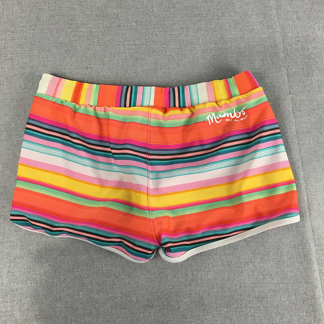 Mambo Kids Girls Beach Shorts Size 16 (Youth XL) Orange Pink Striped Drawstring