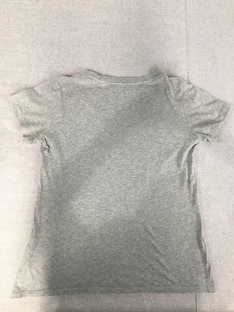 Nike Womens T-Shirt Size S Grey V-Neck Logo Short Sleeve Tee