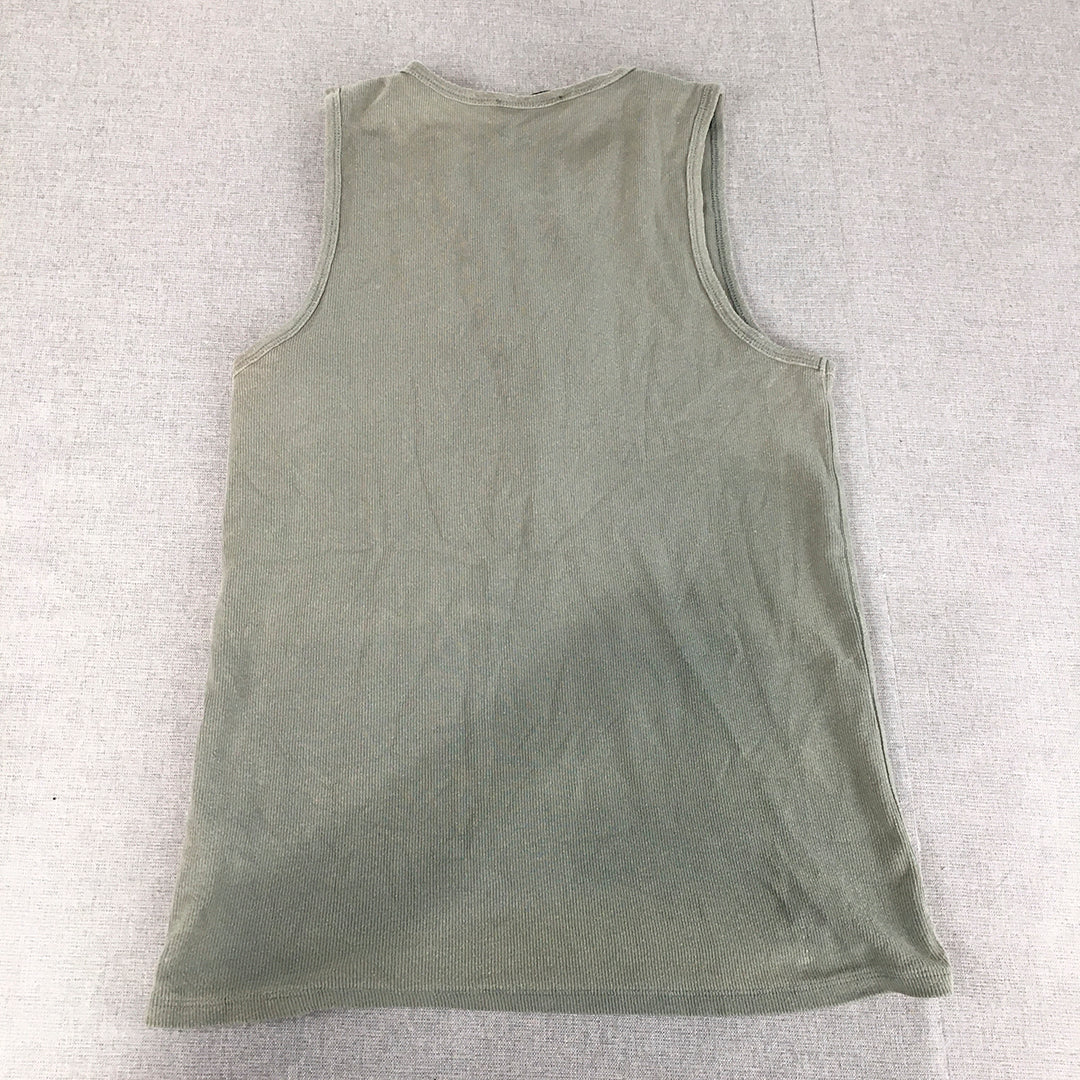 Decjuba Womens Knit Tank Top Size L Green Sleeveless Snap Button Shirt