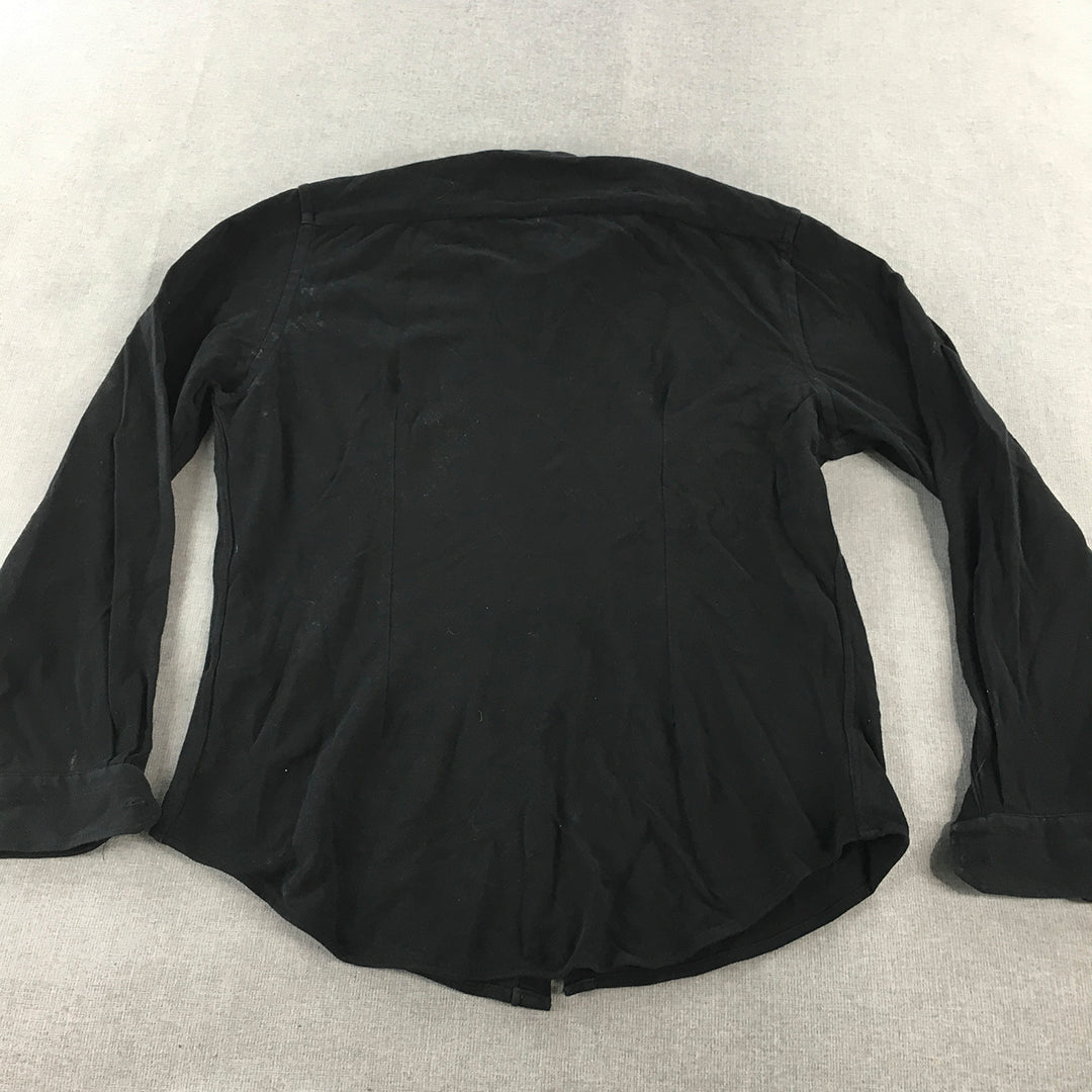 Zara Man Shirt Size L Slim Fit Long Sleeve Collarless Button-Up Black