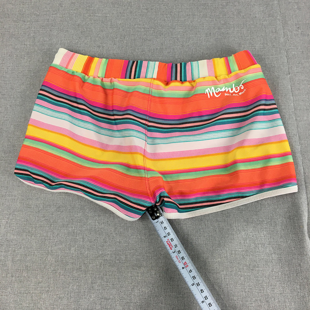 Mambo Kids Girls Beach Shorts Size 16 (Youth XL) Orange Pink Striped Drawstring