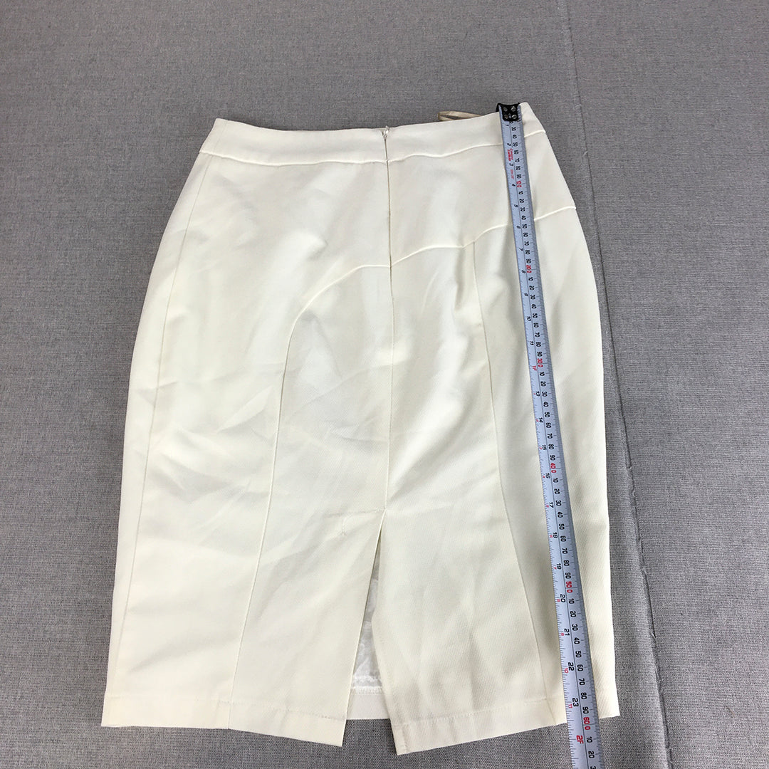 Forcast Womens Midi Skirt Size 8 White Pencil Straight