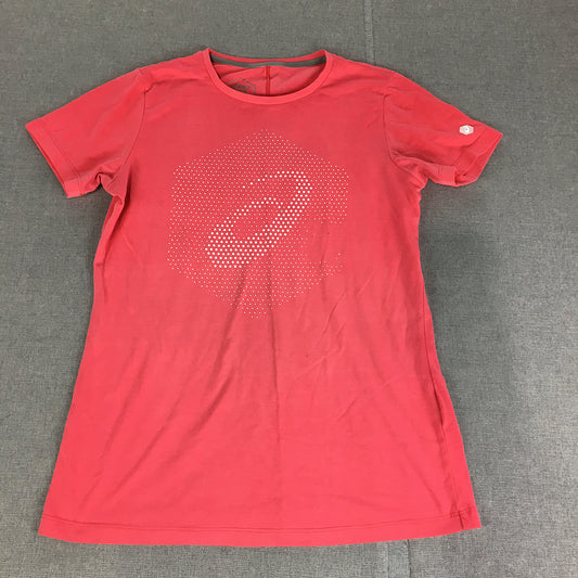 Asics Womens T-Shirt Size S Pink Logo Short Sleeve Top