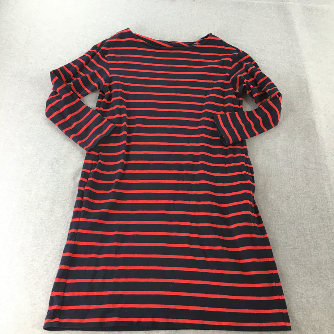 Uniqlo Womens Shirt Dress Size M Navy Blue Red Striped Mini Long Sleeve