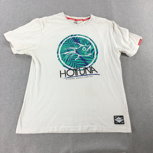 Hot Tuna Mens T-Shirt Size M White Surf Brand Big Logo Short Sleeve Tee