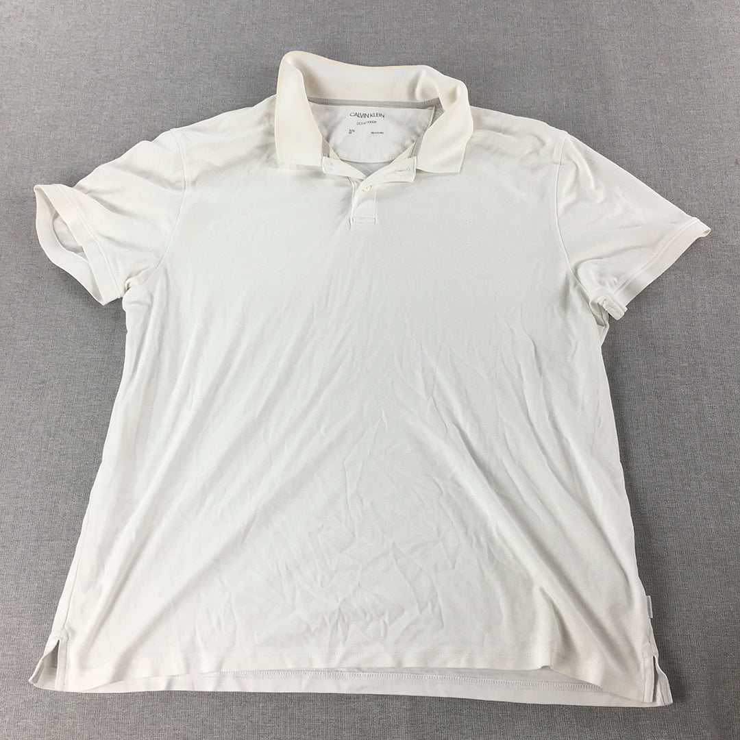 Calvin Klein Mens Polo Shirt Size XL White Collared Short Sleeve Rugby