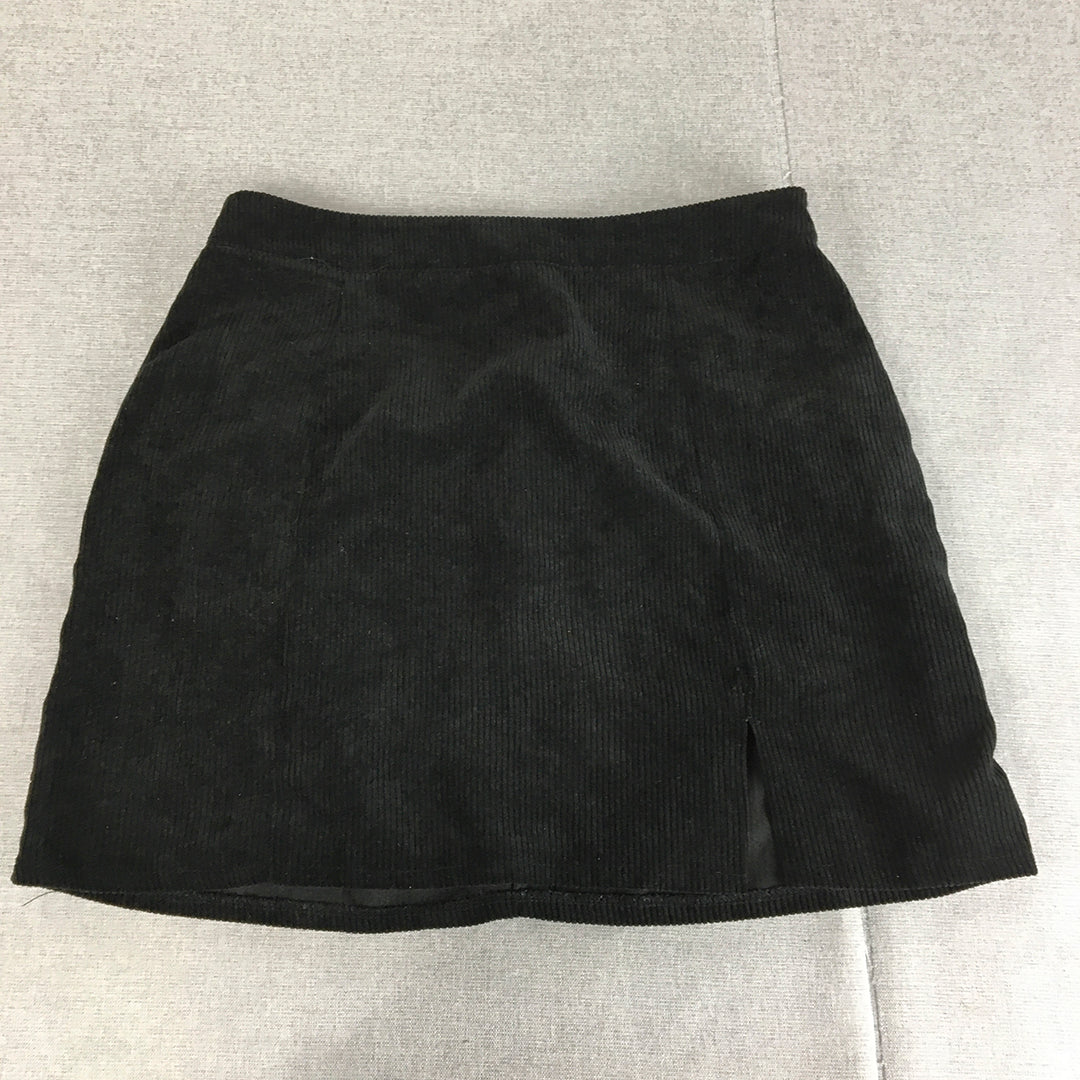 Ally Womens Corduroy Mini Skirt Size 14 Black Back Zip