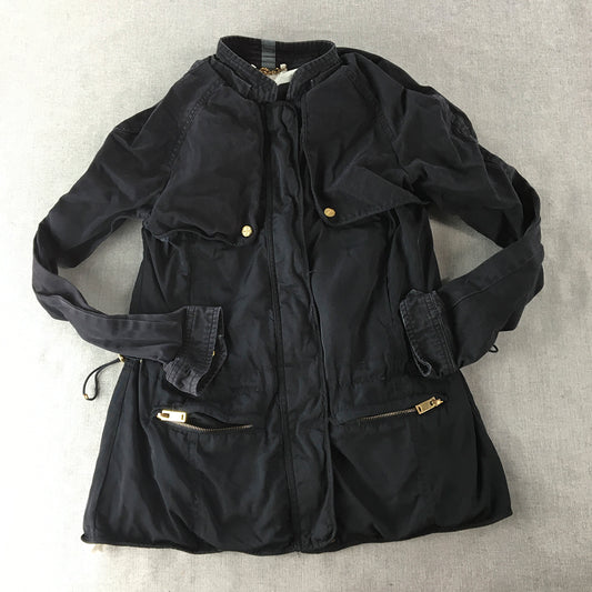 Zara Womens Jacket Size M Navy Blue Zip-Up Pockets Overcoat Parka