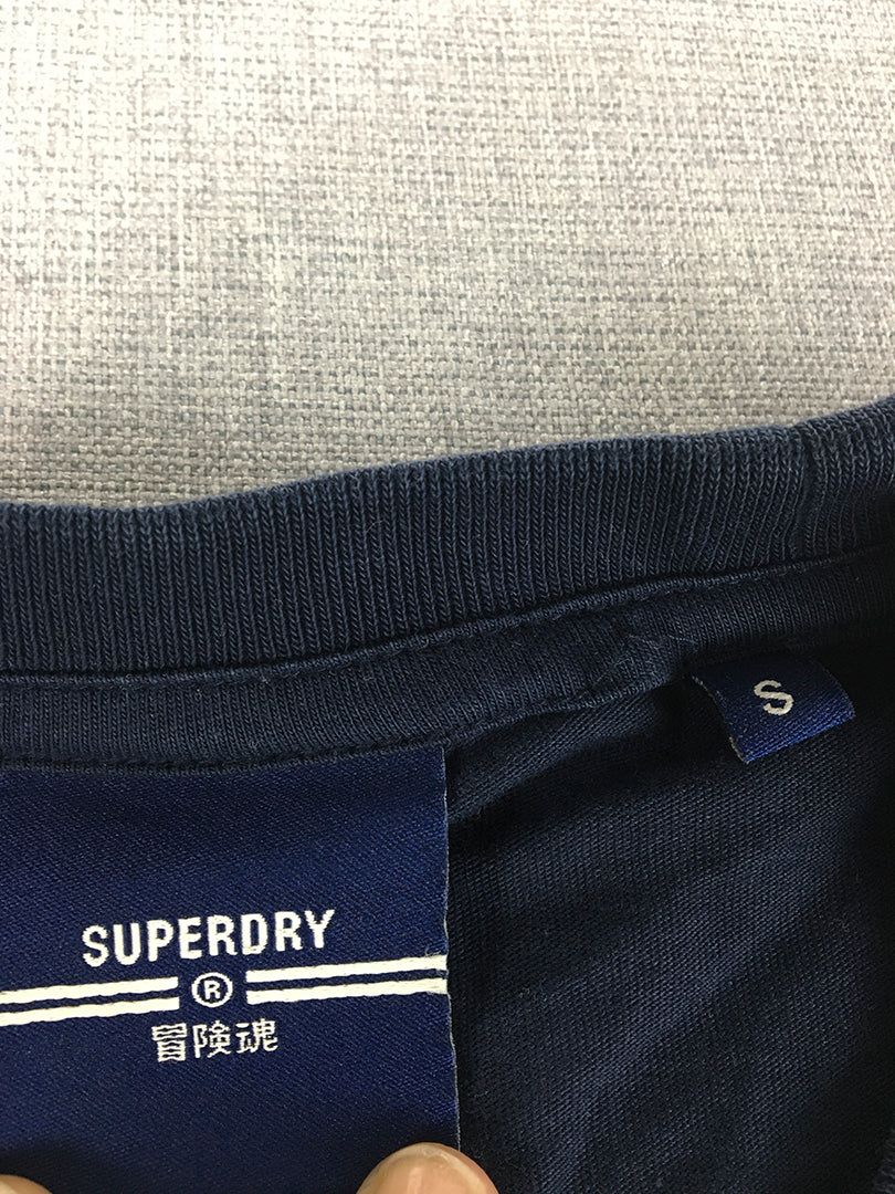 Superdry Womens T-Shirt Size S Navy Blue Logo Short Sleeve Crew Neck Tee