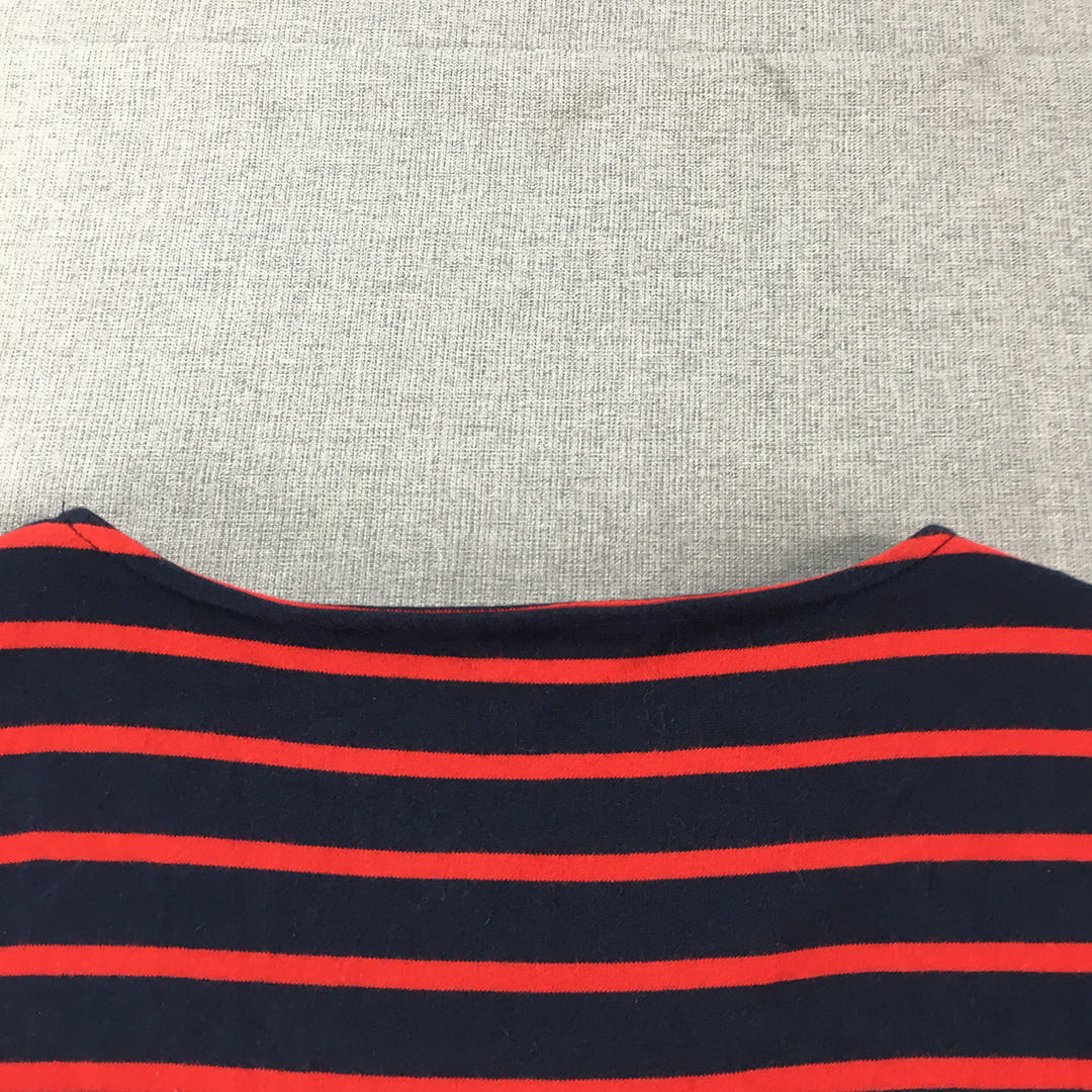 Uniqlo Womens Shirt Dress Size M Navy Blue Red Striped Mini Long Sleeve