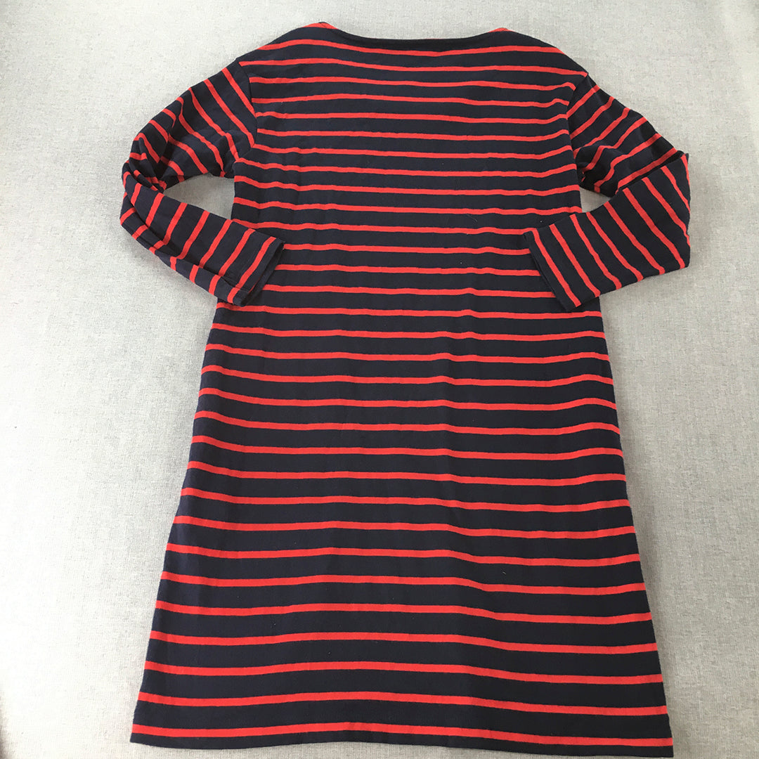 Uniqlo Womens Shirt Dress Size M Navy Blue Red Striped Mini Long Sleeve