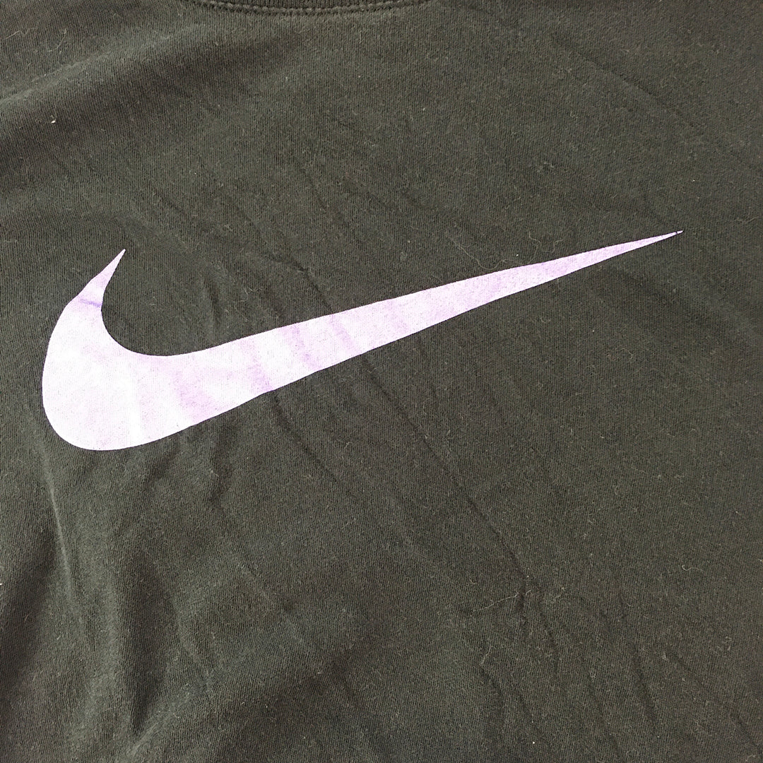 Nike Womens T-Shirt Size S Slim Fit Black Purple Big Swoosh Logo Top