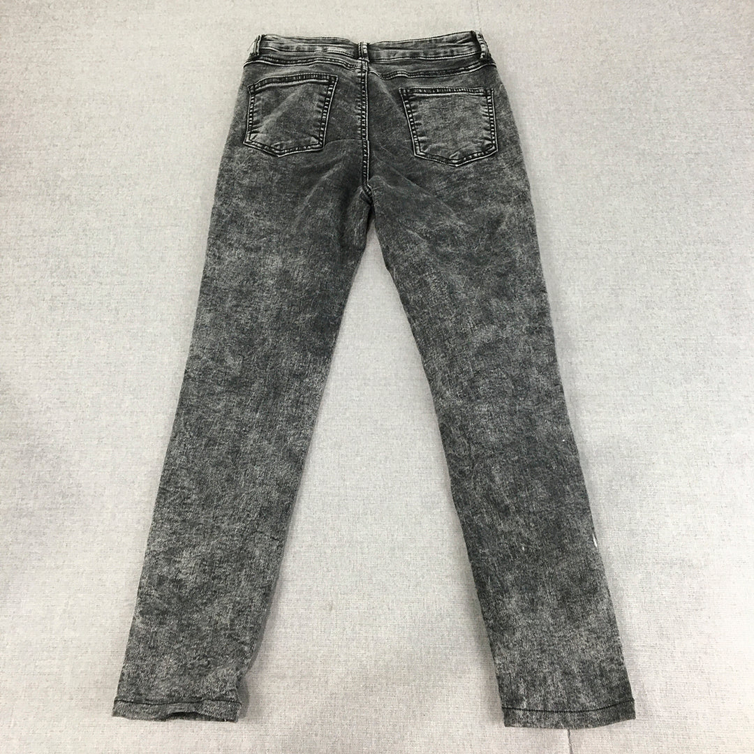 Wakee Denim Womens Acid Wash Jeans Size 6 (W24 x L24) Grey Skinny Denim