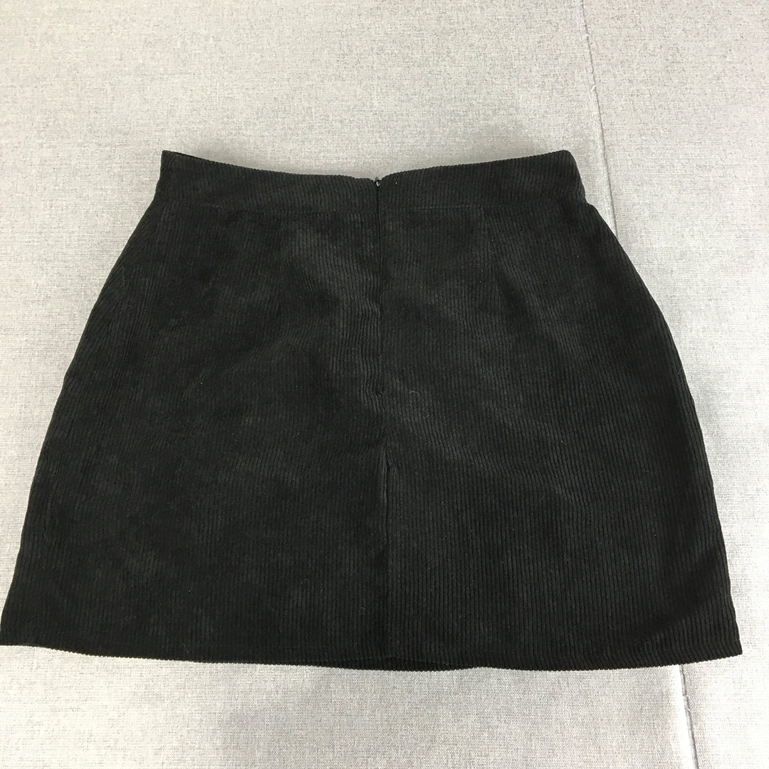 Ally Womens Corduroy Mini Skirt Size 14 Black Back Zip