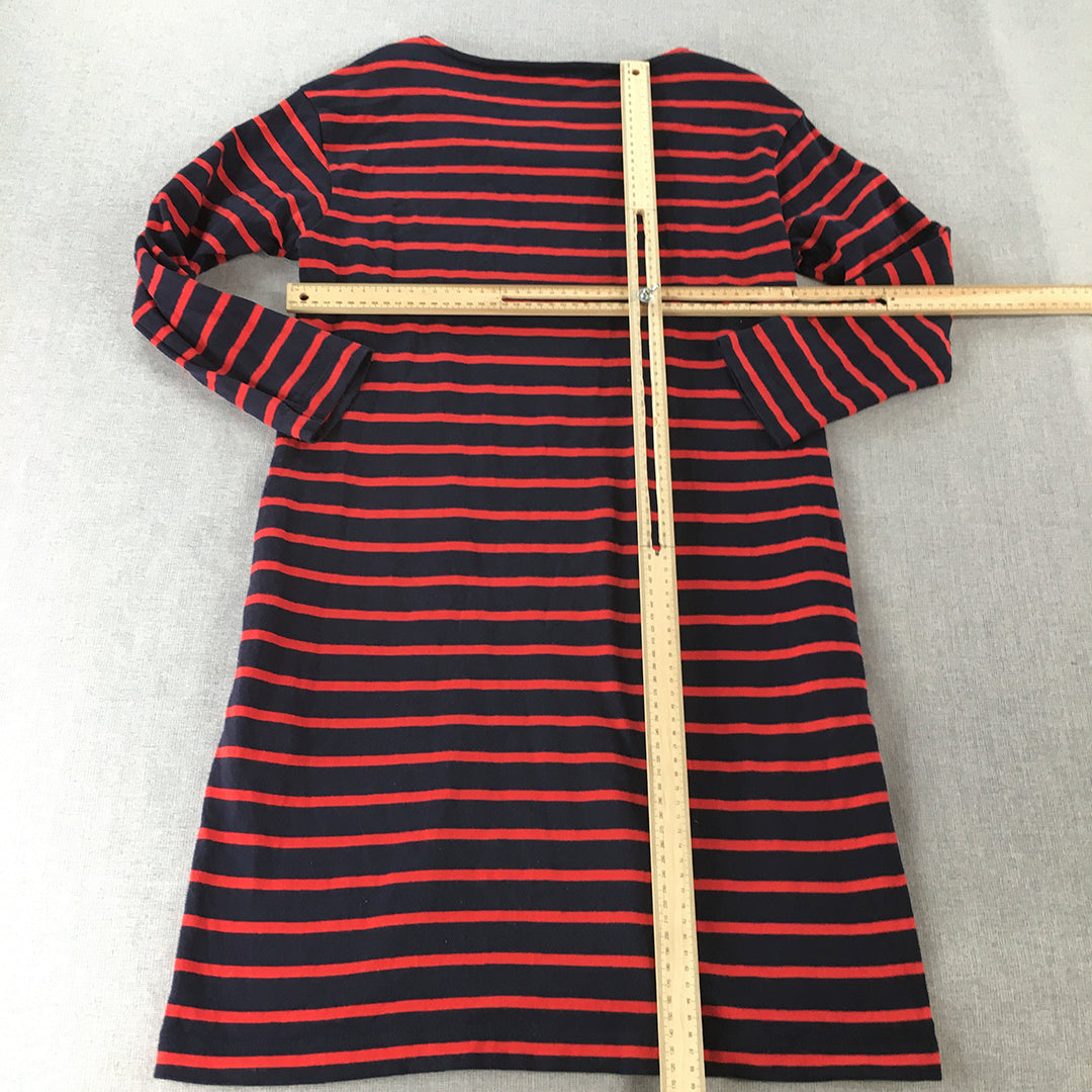 Uniqlo Womens Shirt Dress Size M Navy Blue Red Striped Mini Long Sleeve