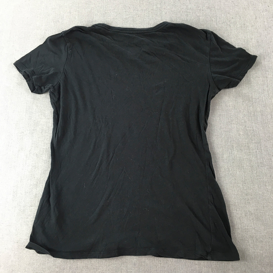 Nike Womens T-Shirt Size S Slim Fit Black Purple Big Swoosh Logo Top