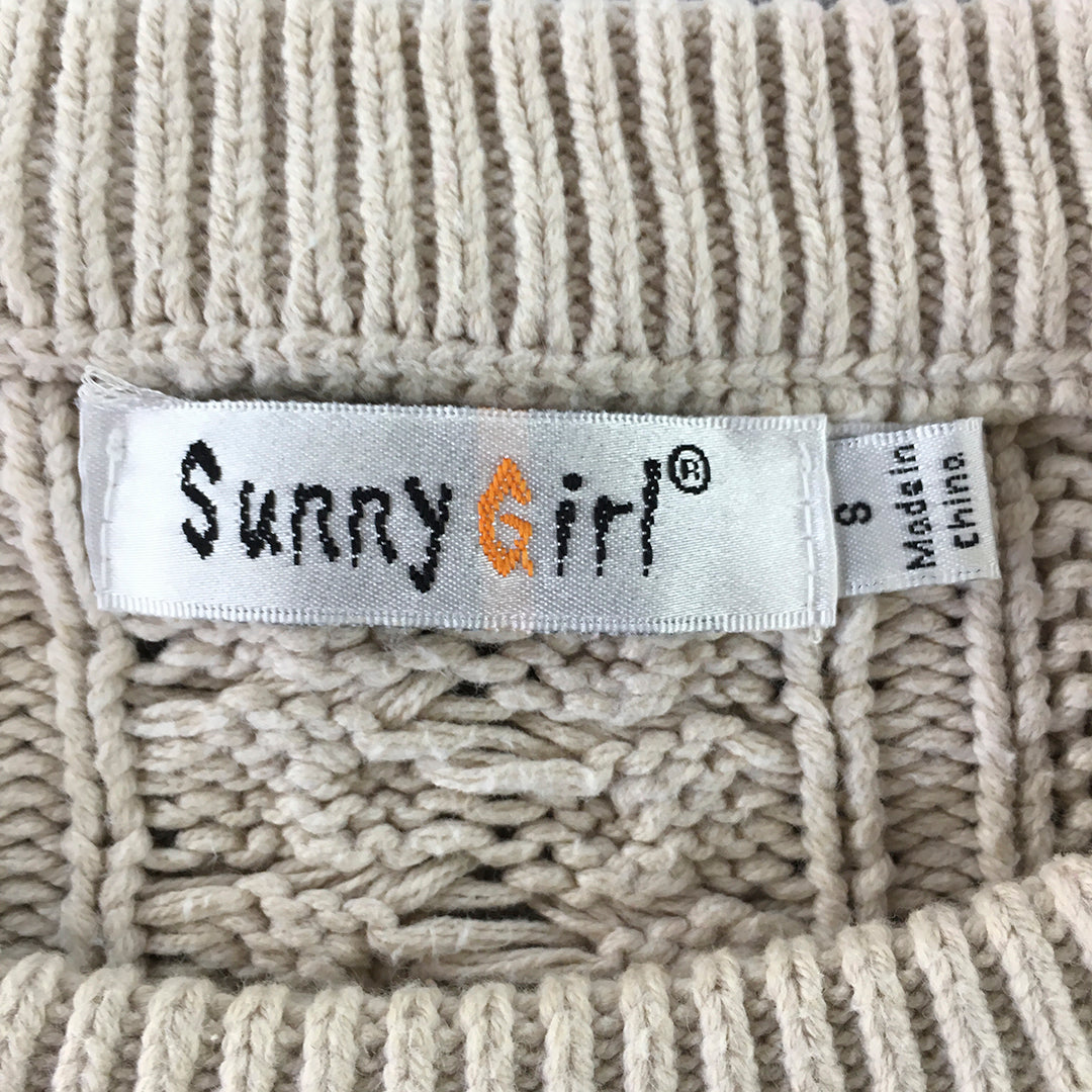 Sunny Girl Womens Cable Knit Sweater Size 8 Grey Crew Neck Jumper