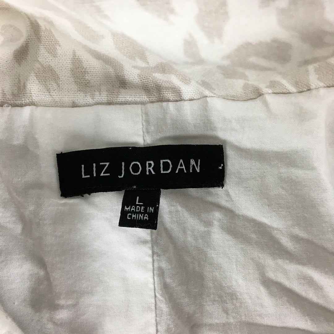 Liz Jordan Womens Linen Blazer Jacket Size L White Collared Dot Pattern Coat