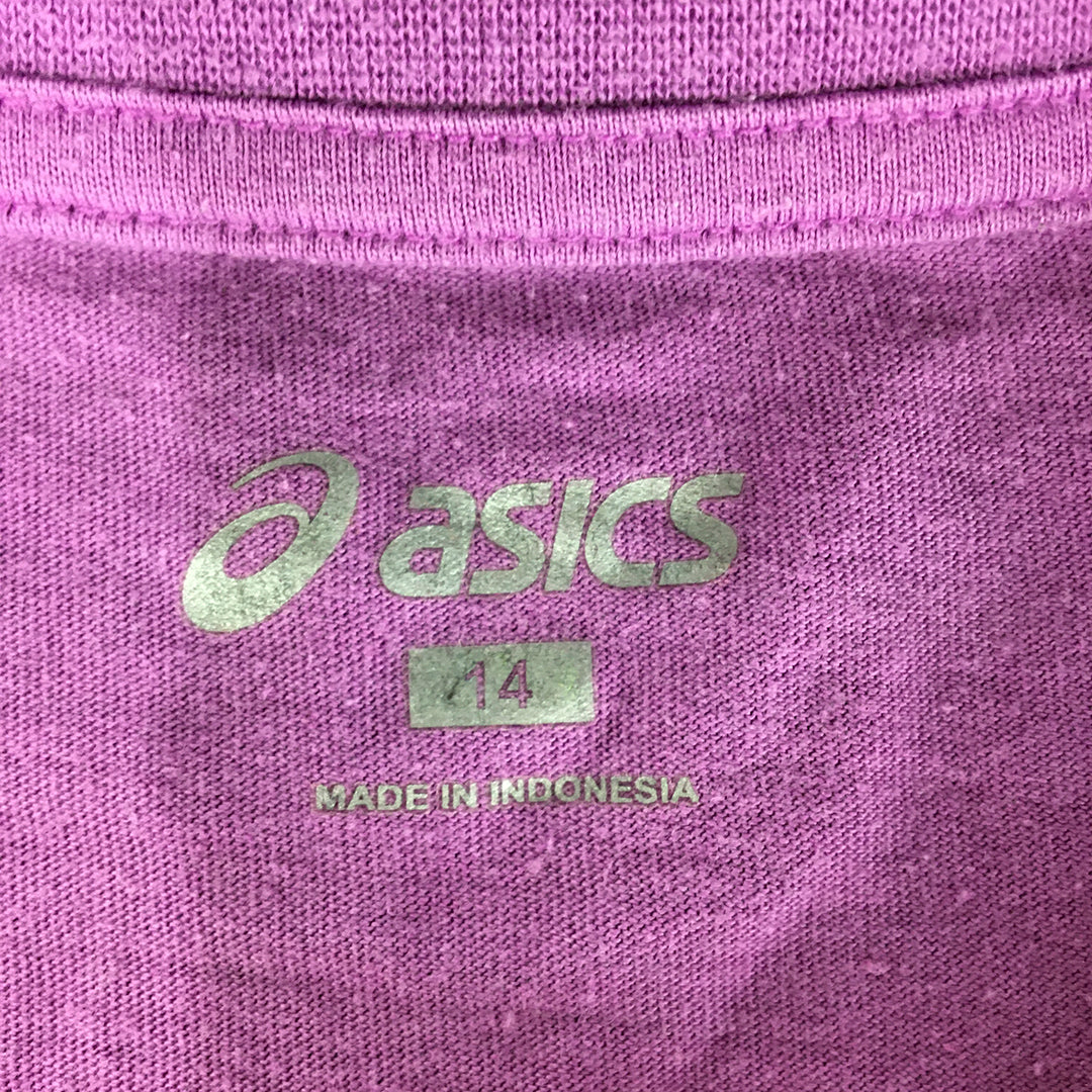 Asics Womens T-Shirt Size 14 Purple Logo Short Sleeve Top