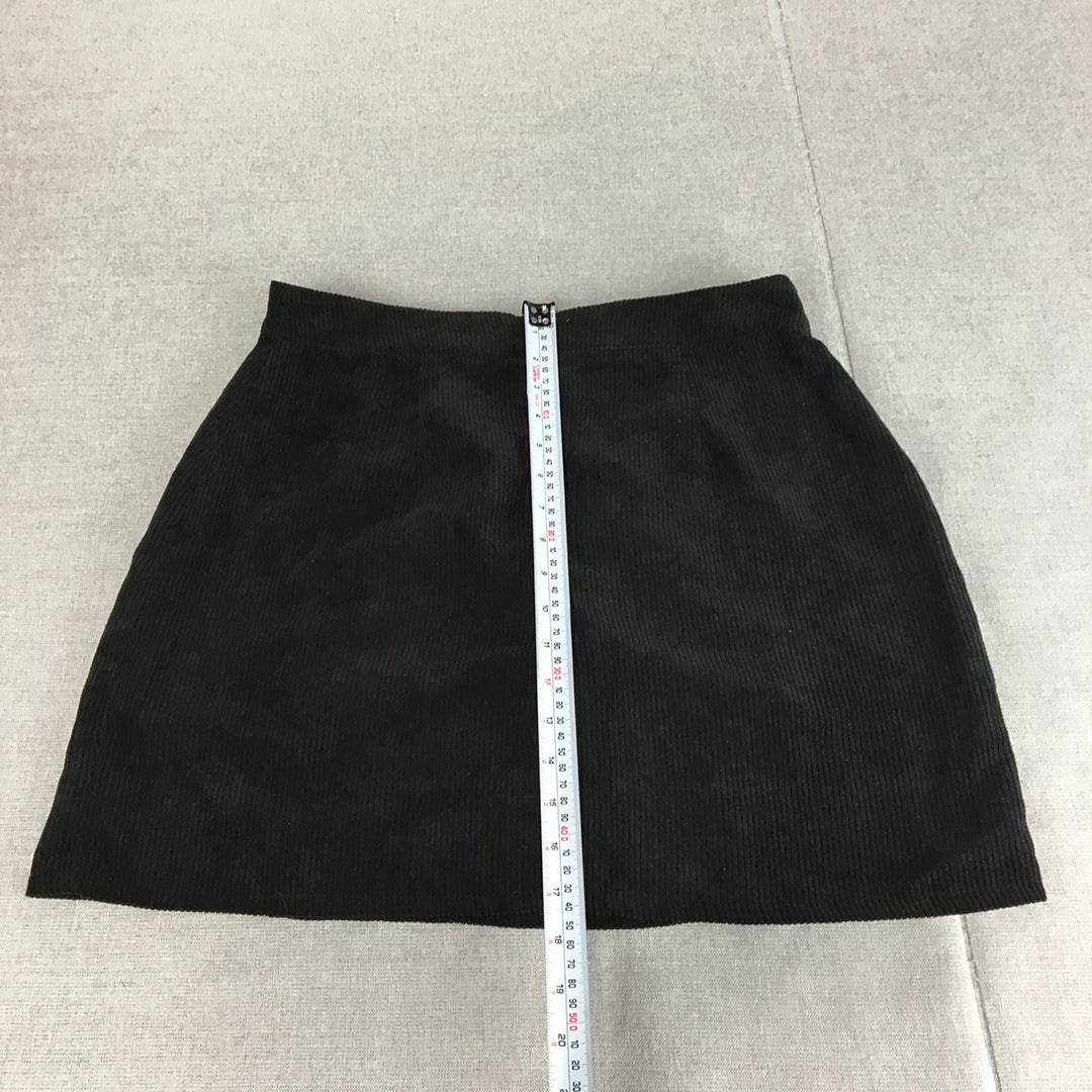 Ally Womens Corduroy Mini Skirt Size 14 Black Back Zip