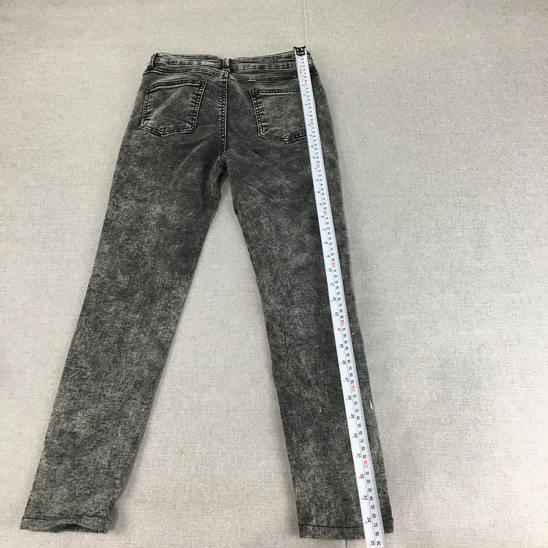 Wakee Denim Womens Acid Wash Jeans Size 6 (W24 x L24) Grey Skinny Denim