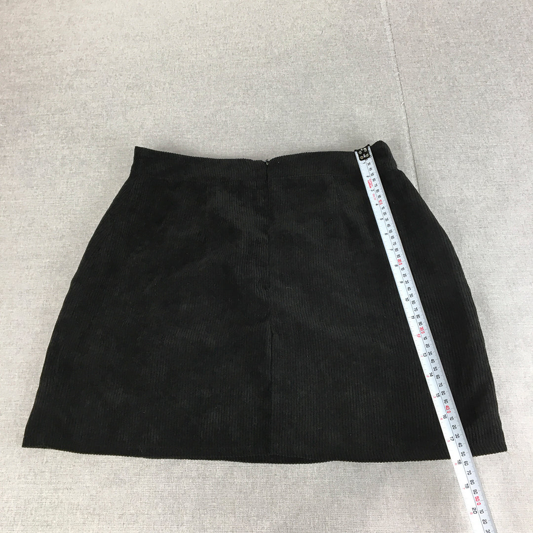 Ally Womens Corduroy Mini Skirt Size 14 Black Back Zip