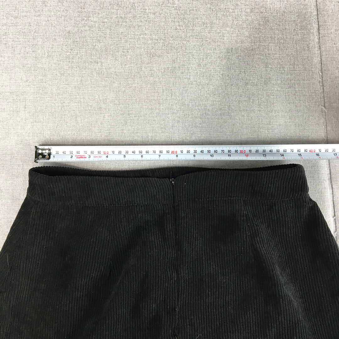 Ally Womens Corduroy Mini Skirt Size 14 Black Back Zip