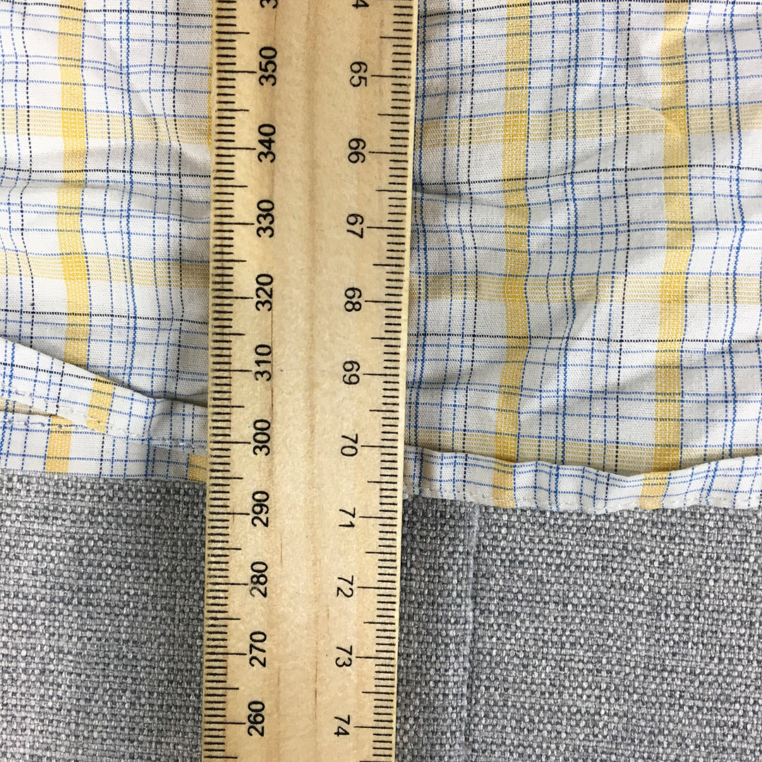 Peter England Mens Shirt Size 42 (M) Slim Fit White Yellow Checkered Button-Up