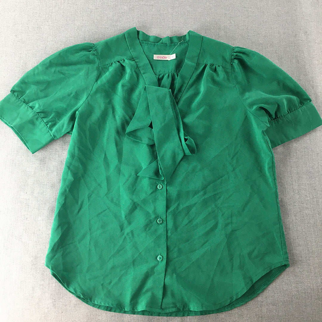 Cocolatte Womens Top Size 12 Green Button-Up Short Sleeve Shirt