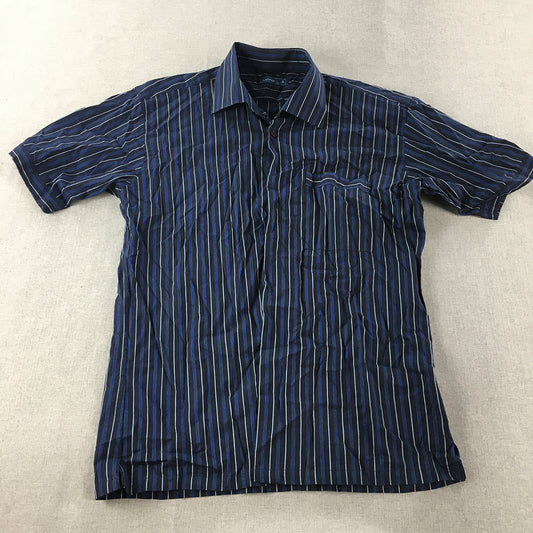 Sahara Womens Shirt Size XL Blue Striped Collared Short Sleeve Button-Up