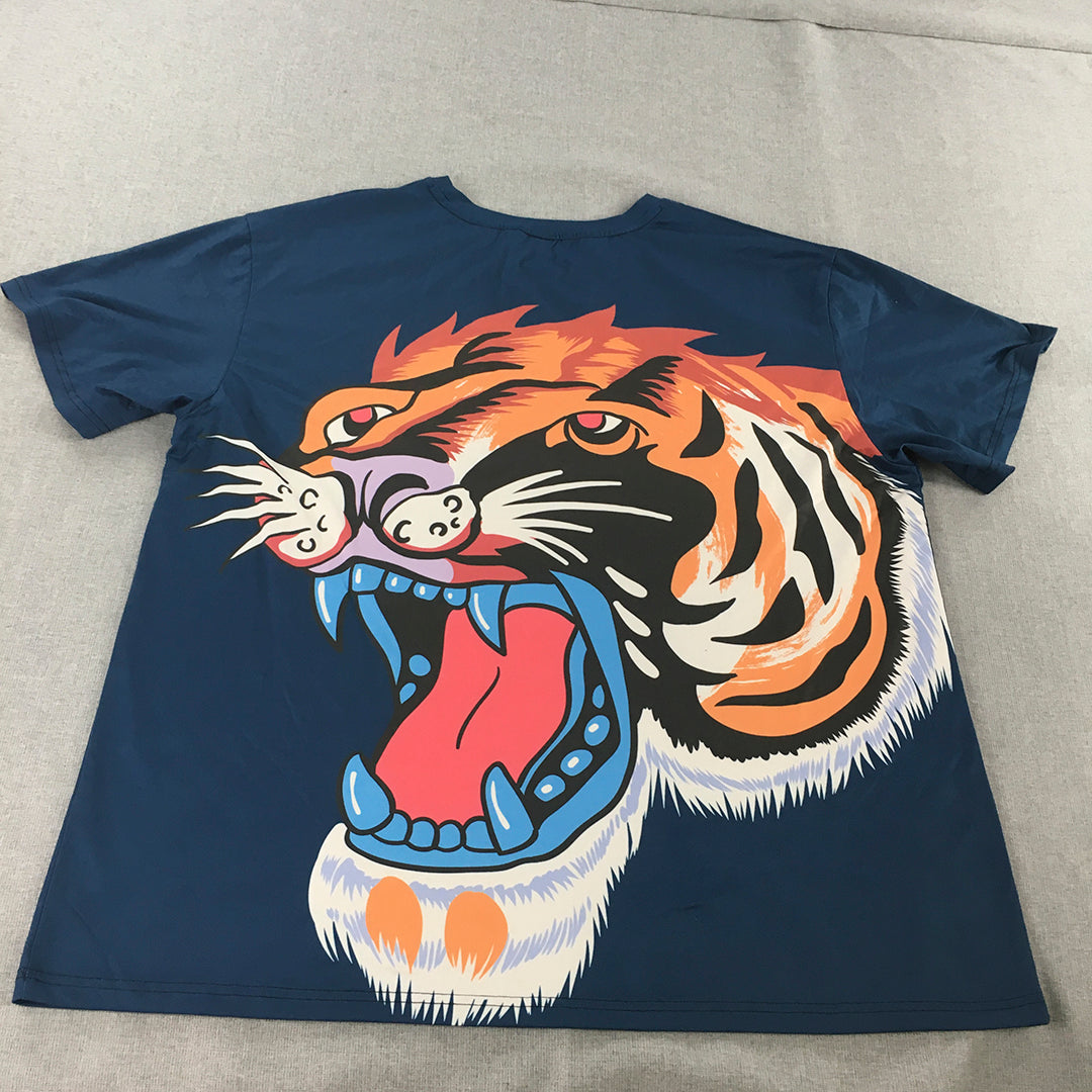 Tattoo Mens T-Shirt Size 2XL Blue Tiger Short Sleeve Tee