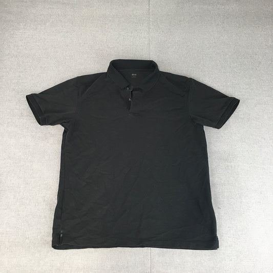 Uniqlo Mens Polo Shirt Size L Black Collared Short Sleeve Rugby