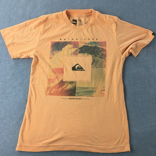 Quiksilver Mens T-Shirt Size S Orange Short Sleeve Surf Logo Tee