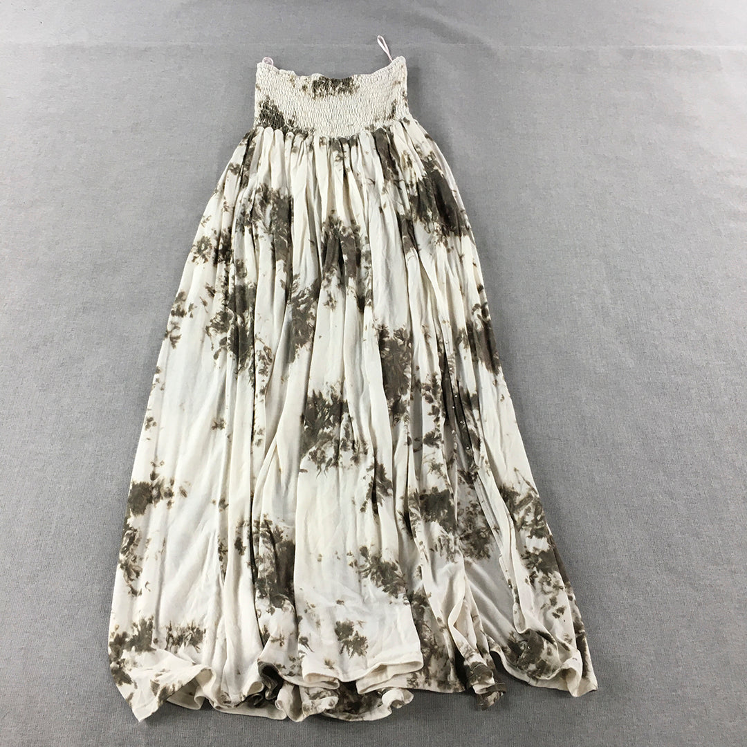 Boho Womens Dress Size S white Brown Tie-Dye Strapless A-Line