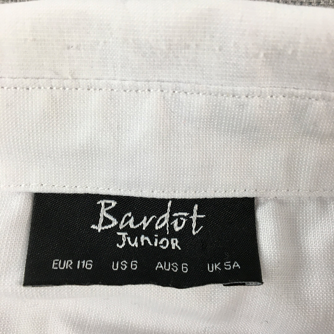 Bardot Junior Kids Girls Top Size 6 White Long Sleeve Button-Up Collared Shirt