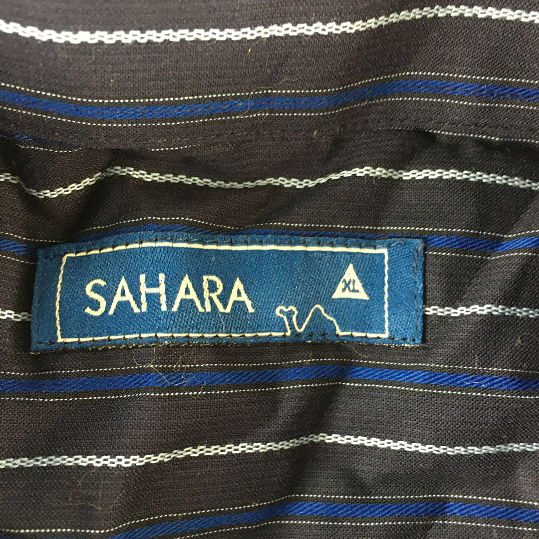 Sahara Womens Shirt Size XL Blue Striped Collared Short Sleeve Button-Up